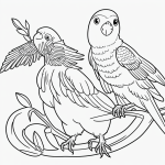 Black and white parakeet line art with simple outlines, perfect for coloring, featuring a pure outline design on a white background, ideal for creative coloring.