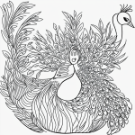 Simple peacock cartoon line art with clean black outlines, perfect for coloring enthusiasts seeking uncolored, creative expression on white backgrounds.