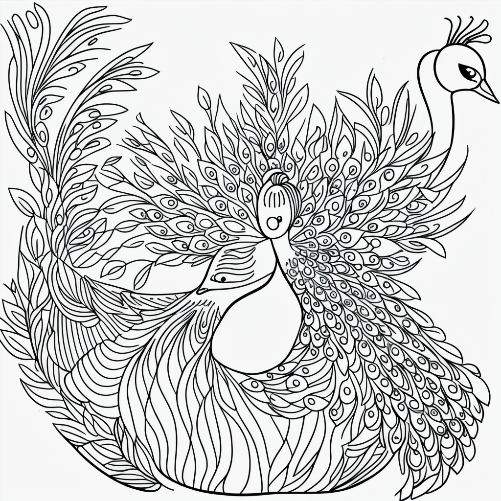 Create Stunning Peacock Cartoon Line Art for Coloring