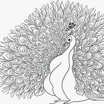 A simple outline of a peacock cartoon in black and white line art style, ideal for coloring with blank fill areas and clean outlines, no shading, on a white background.