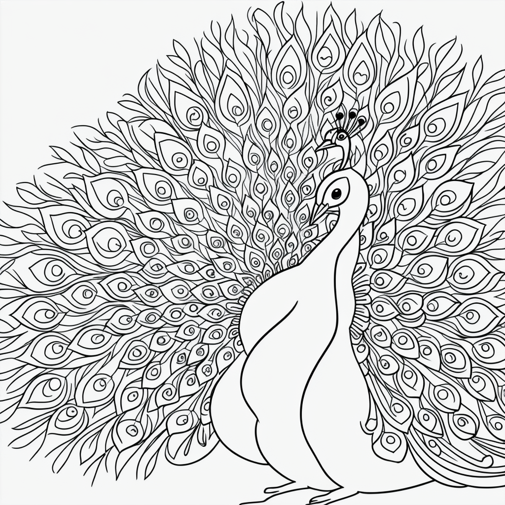 Peacock Cartoon: Simple Outlines for Coloring Fun