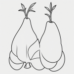 A black and white pear cartoon line art with simple outlines, ideal for coloring books, featuring clean and uncolored areas with no shading.