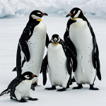 Simple black and white line art of penguins on ice, featuring clean outlines and blank fill areas, perfect for coloring.