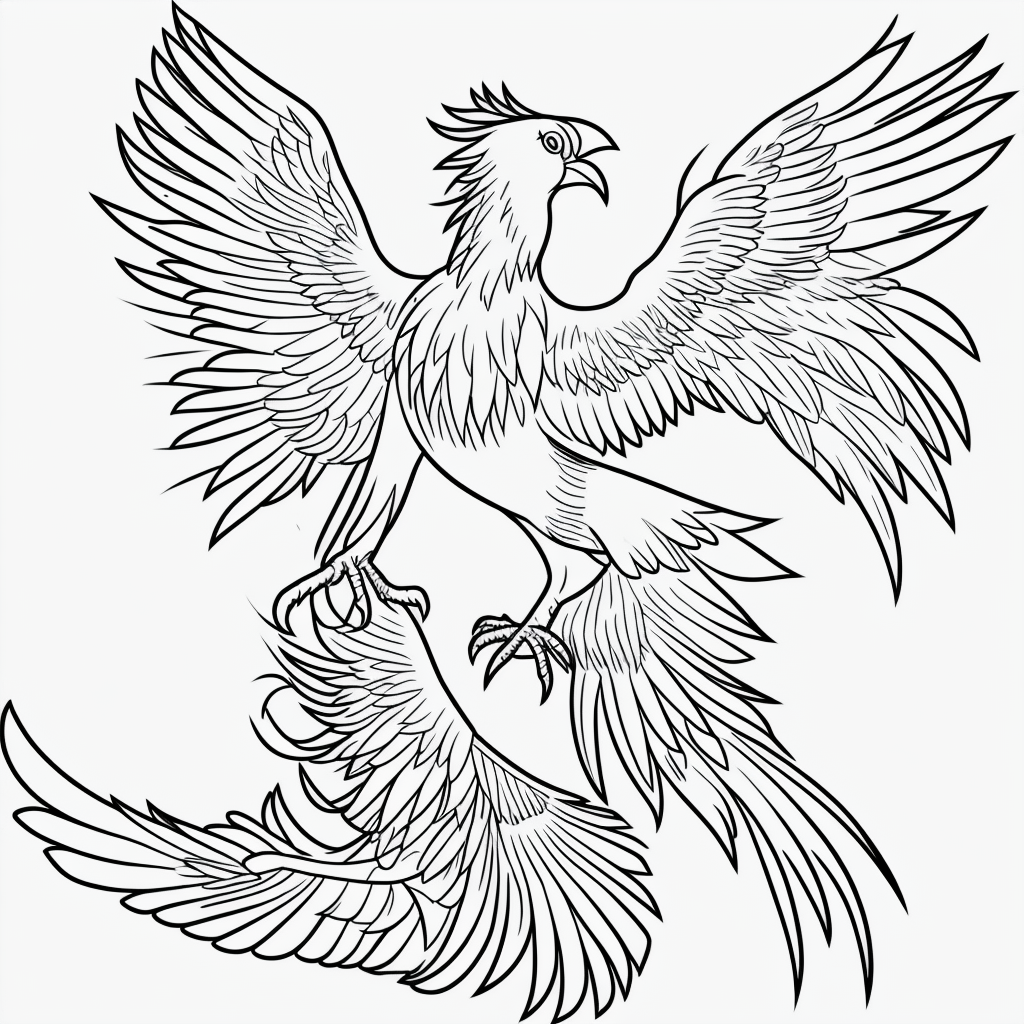 Phoenix Bird Coloring Page: Simple Line Art Fun