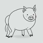 Black and white line art of a pig cartoon with simple outlines and blank fill areas, ideal for coloring book enthusiasts and art projects.