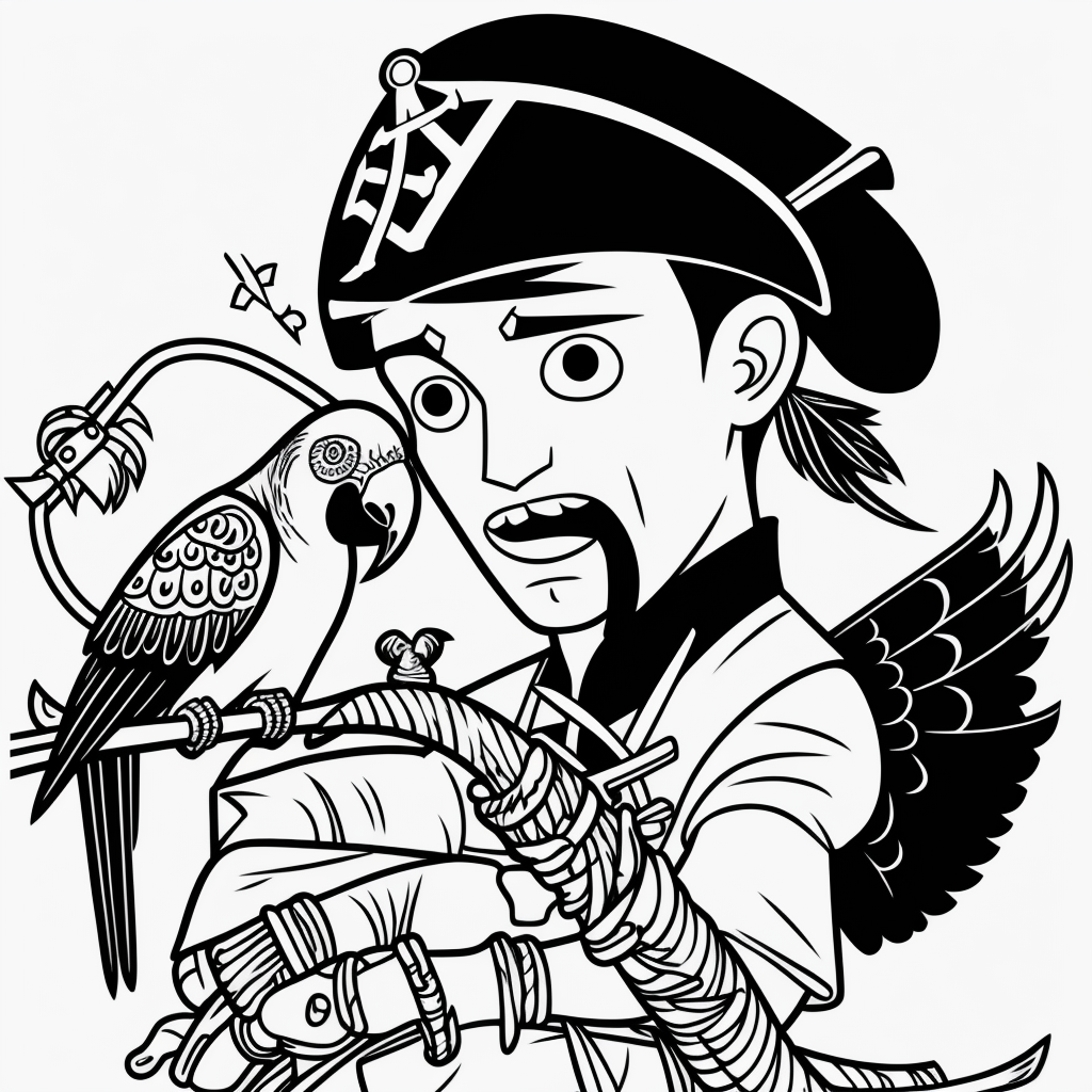 Pirate Boy with Parrot: Coloring Book Line Art Fun