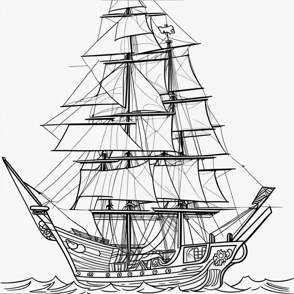 Discover Pirate Ship Cartoon Line Art for Coloring