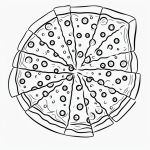 A simple black and white line art of a pizza slice, featuring clean outlines and blank fill areas, ideal for coloring book enthusiasts.