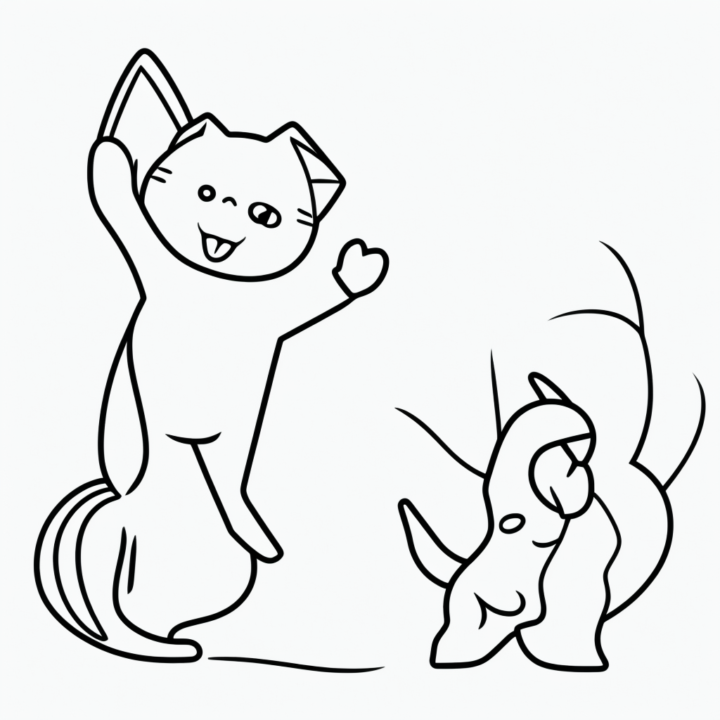 Playful Kitten Chasing Butterfly: Vector Coloring Page