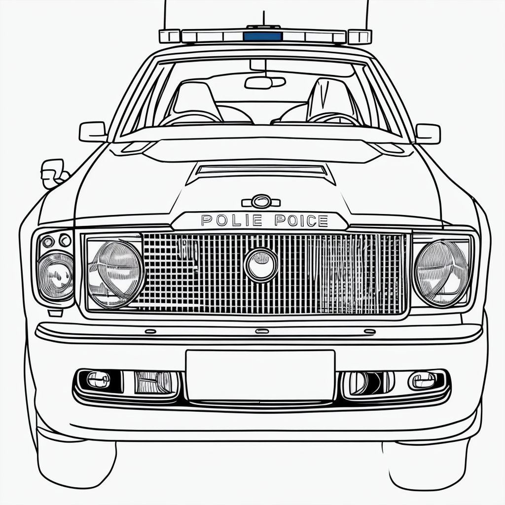 Police Car Line Art: Uncolored Coloring Book Style