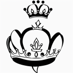 Illustration of a princess with a crown in black and white line art, featuring simple outlines and blank fill areas, ideal for a coloring book page.