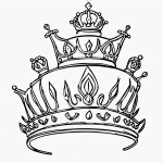 Black and white line art of a princess with a crown, featuring clean, simple outlines and uncolored fill areas, perfect for coloring book style fun.