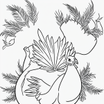 A simple black and white vector line art of a turkey with feathers spread wide, featuring bold, clean outlines on a flat white background, ideal for kids' coloring.