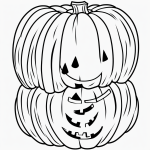 Black and white simple outline of a pumpkin cartoon, perfect for coloring books, featuring clean lines and blank fill areas on a white background.