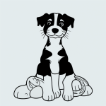 Simple puppy cartoon line art featuring clean outlines on a white background, perfect for coloring book fans.