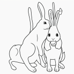Black and white line art of a rabbit holding a carrot, ideal for coloring books with simple outlines and clean, uncolored areas.