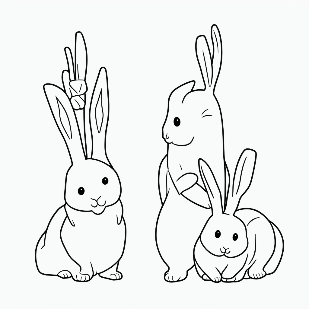 Printable Line Art: Rabbits Eating Carrots