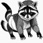 Raccoon cartoon line art with simple outlines, perfect for coloring enthusiasts, featuring uncolored areas and designed in a clean, black and white style.
