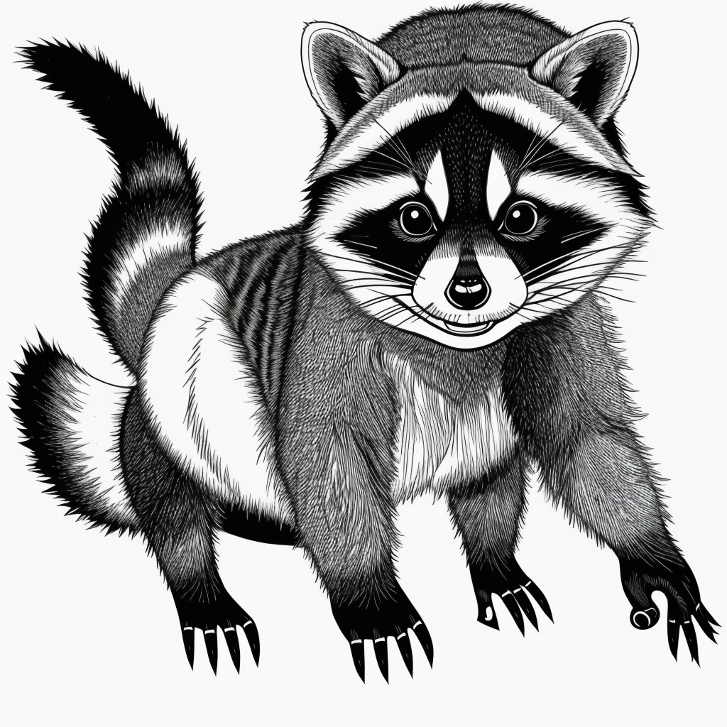 Explore Raccoon Cartoon Line Art for Coloring Fun