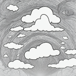 Black and white line art of a rainbow with clouds, featuring clean outlines and blank fill areas perfect for coloring without shading or gradients.