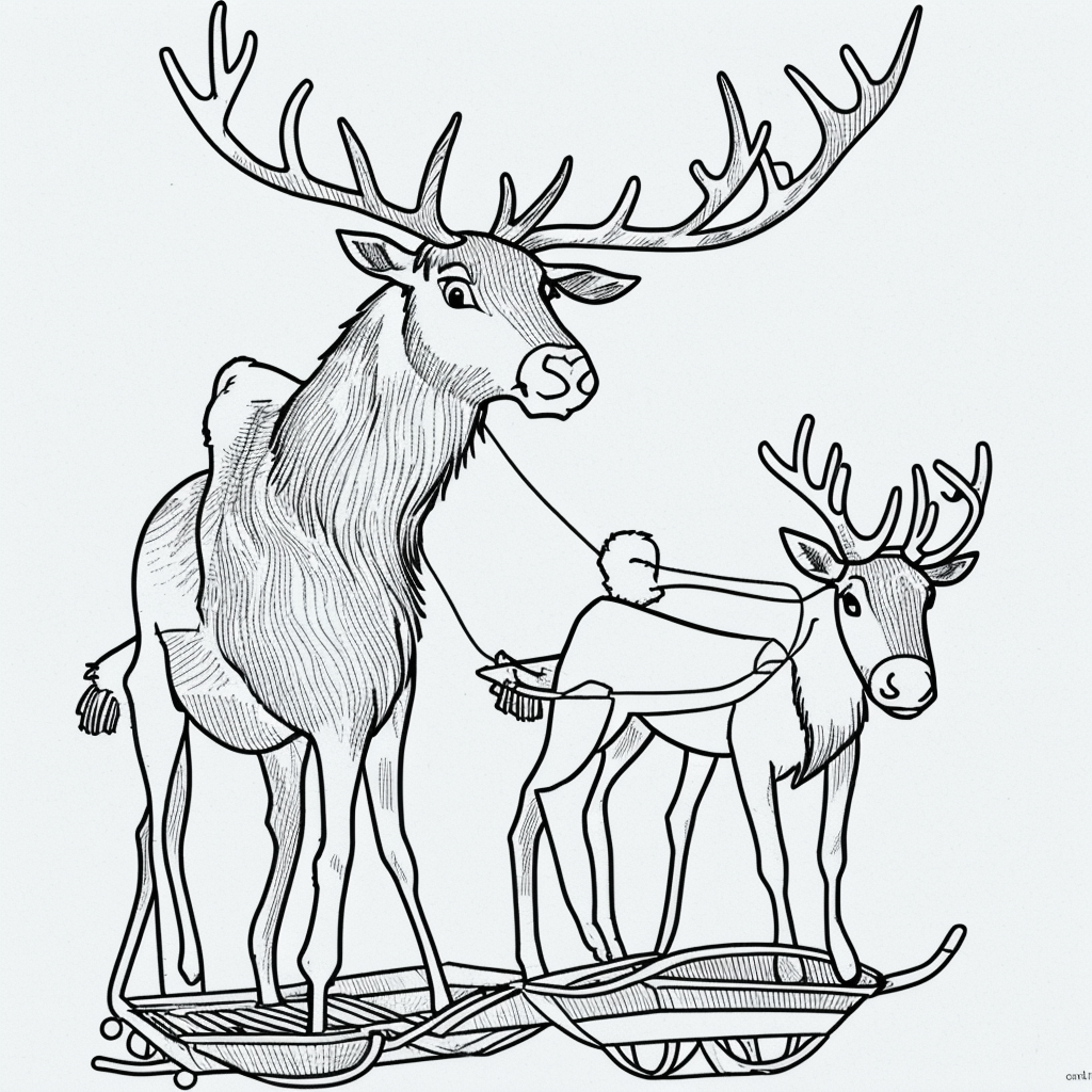 Reindeer Sleigh Coloring Book: Black and White Outlines