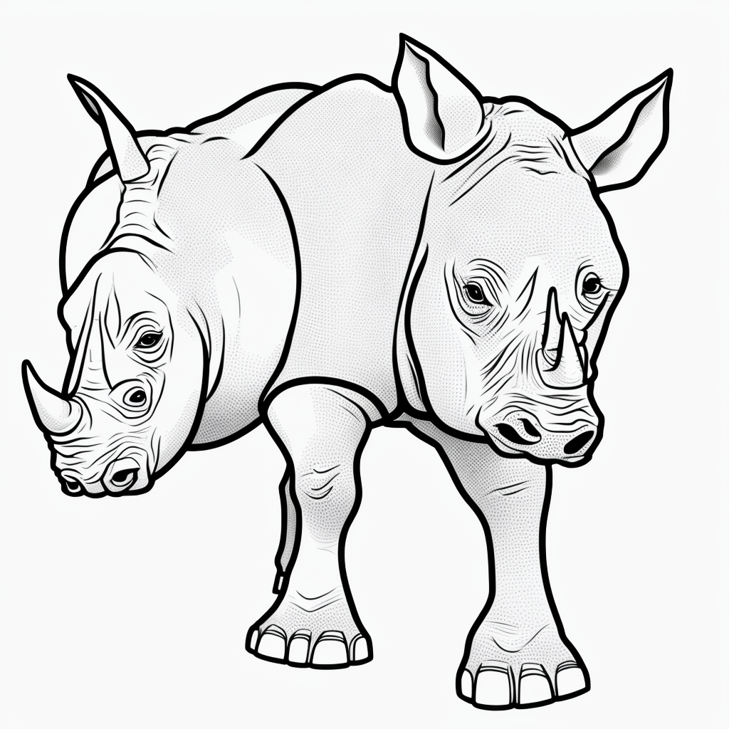 Rhinoceros Cartoon Line Art for Coloring Books Fun