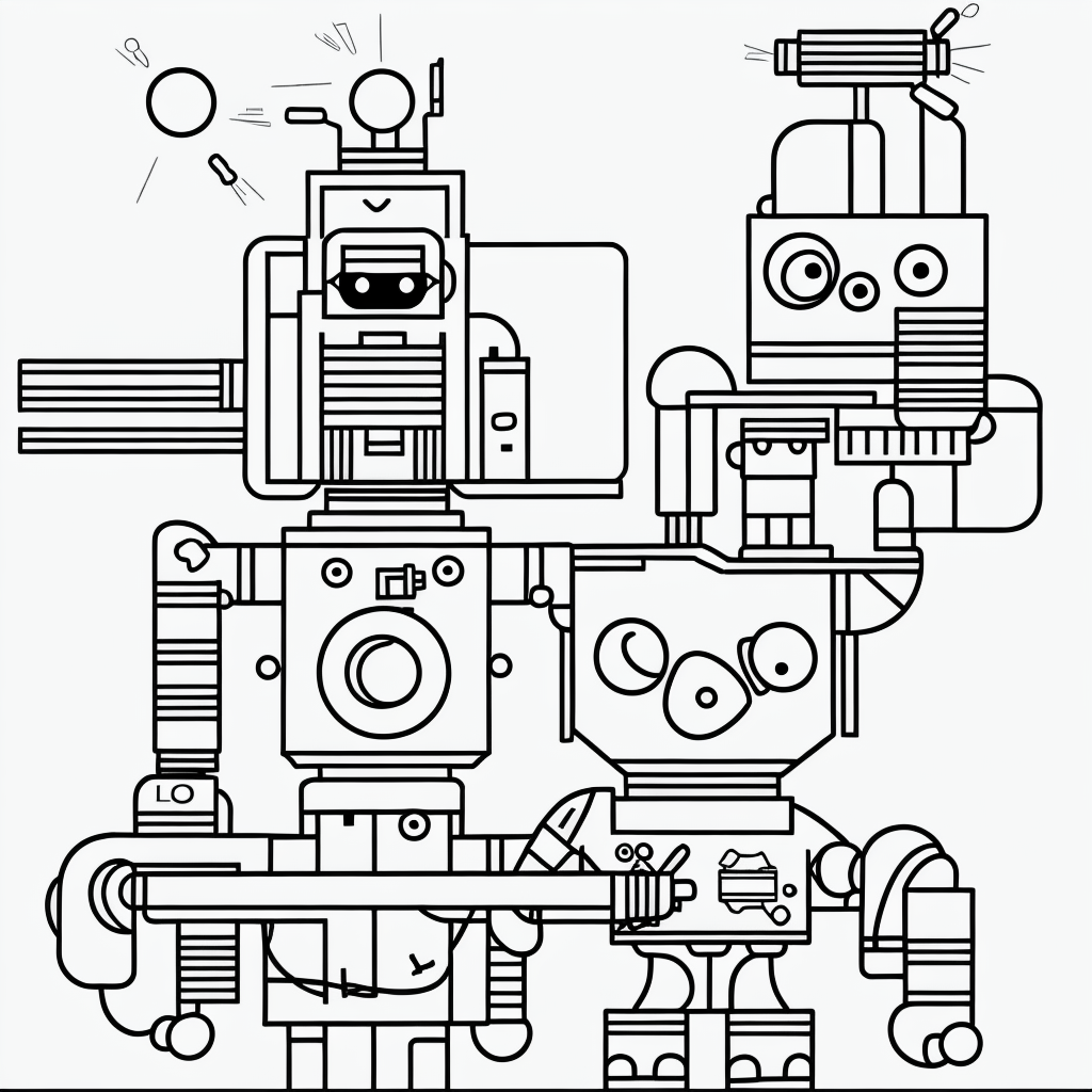 Explore Simple Robot Cartoon Line Art for Coloring Fun