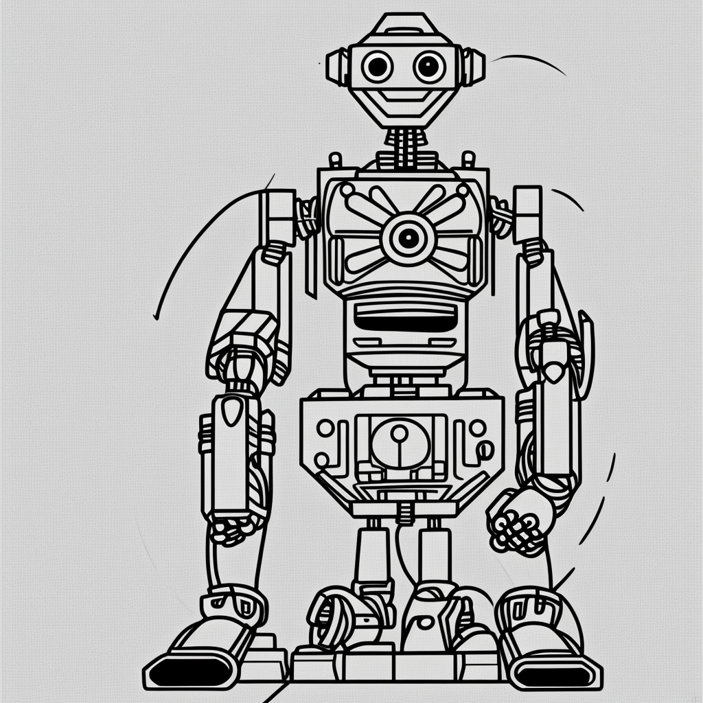 Explore Simple Robot Cartoon Line Art for Coloring Fun