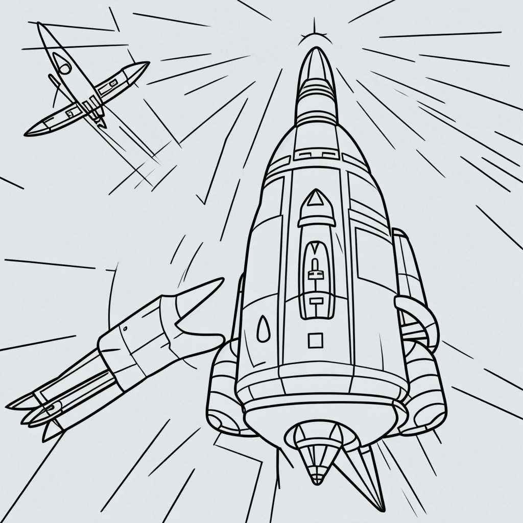 Simple Rocket Ship Cartoon Line Art for Coloring Fun