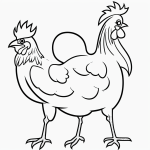 Black and white rooster cartoon line art featuring simple outlines and blank fill areas, perfect for coloring book enthusiasts seeking creative relaxation.