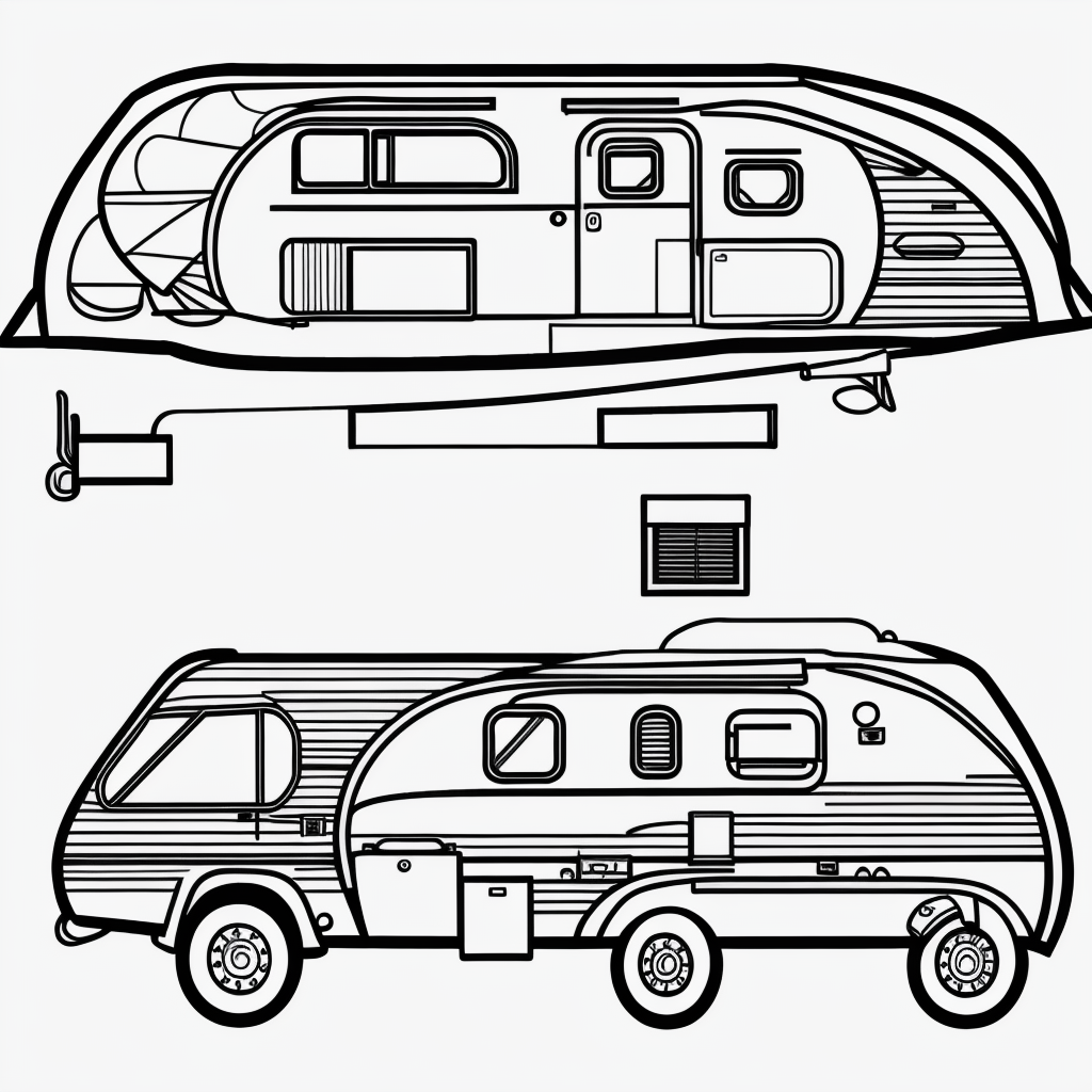 Explore RV Camper Cartoon Line Art for Coloring Fun