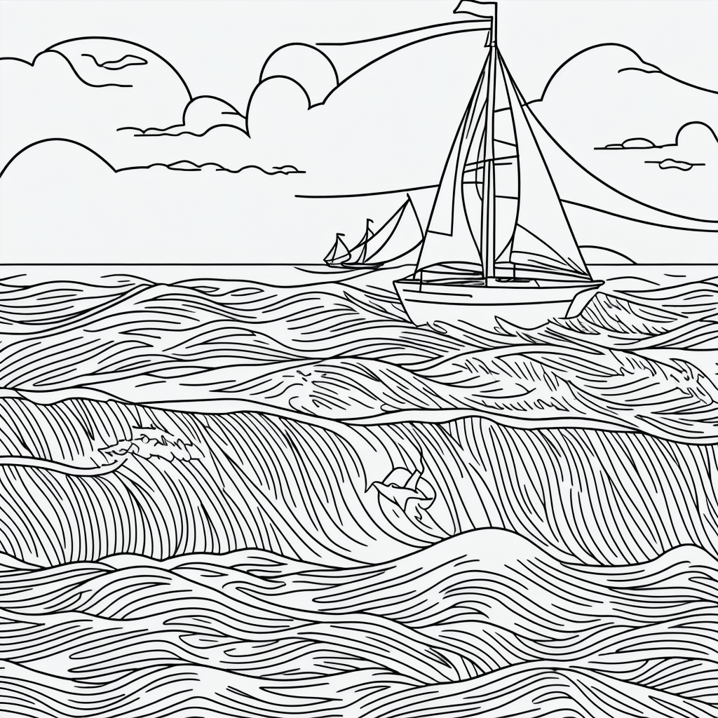 Beautiful Sailboat Line Art for Coloring Book Fans