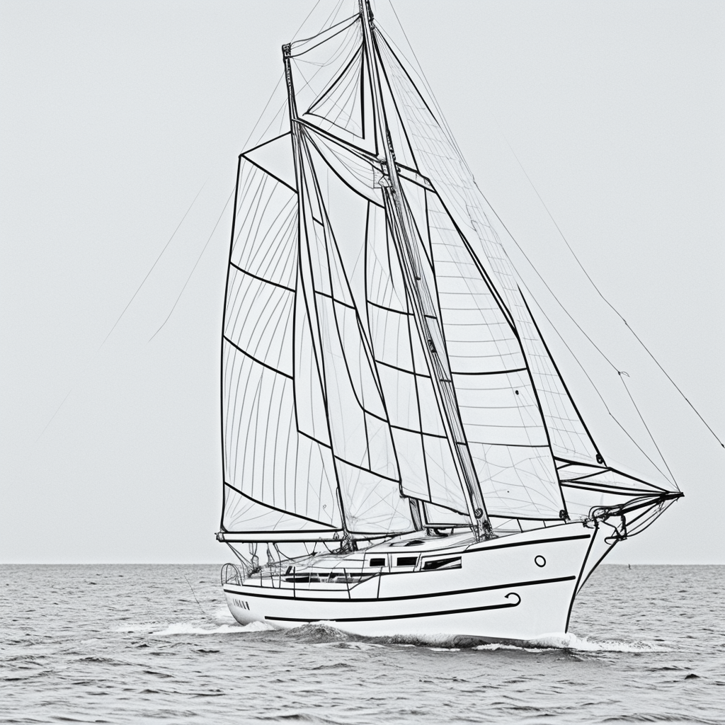 Sailing Boat Outline Art for Coloring Book Fun