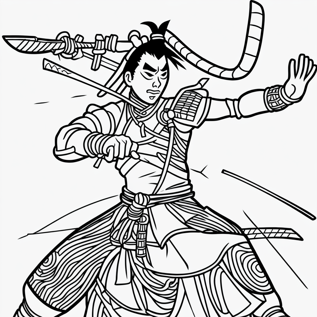Explore Samurai Cartoon Line Art for Coloring Fun