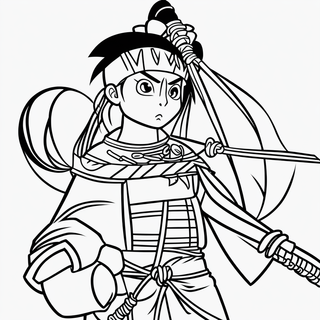 Explore Zen with Samurai Cartoon Line Art Coloring Book