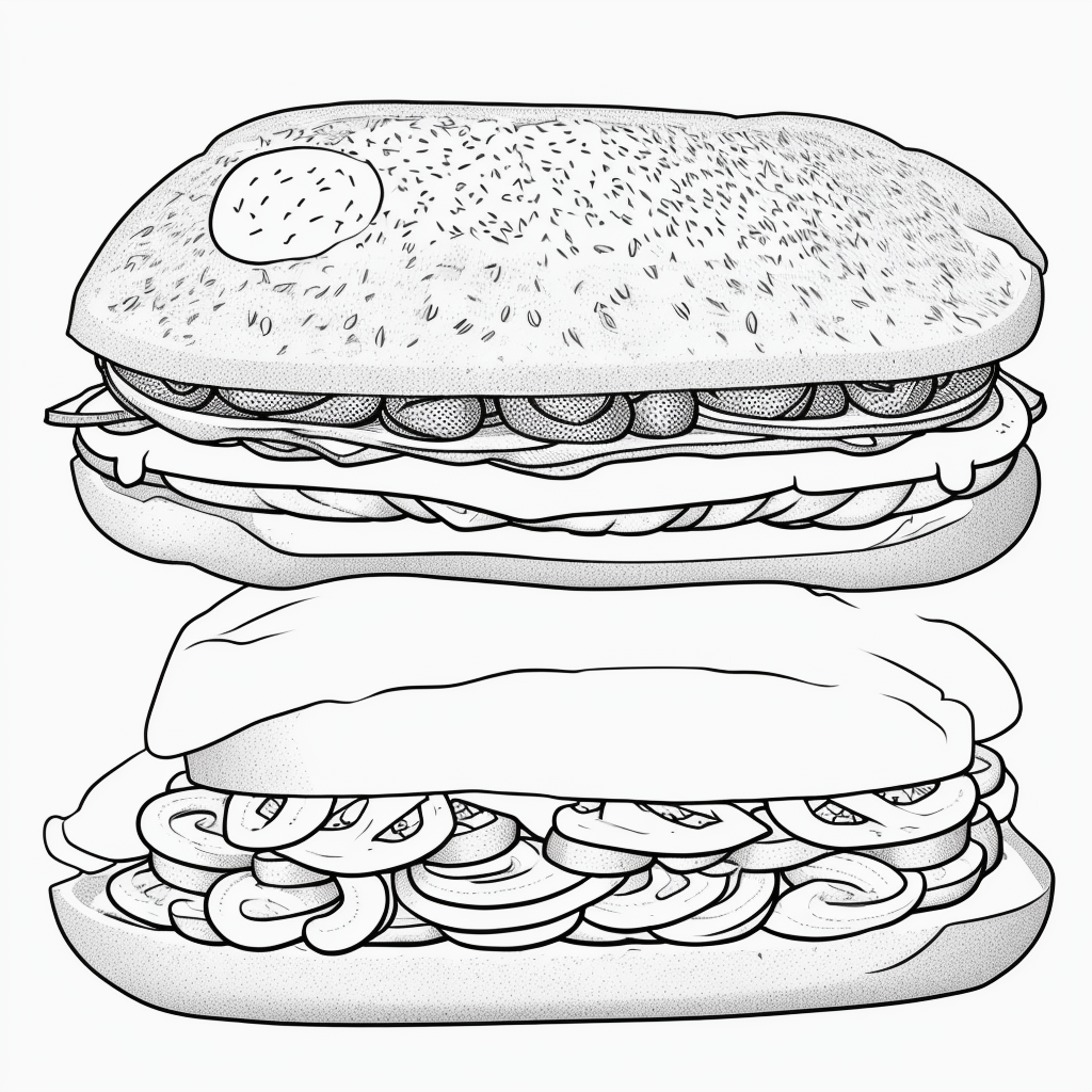 Explore Simple Sandwich Cartoon Line Art for Coloring Fun