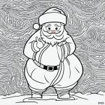Simple black and white line art of Santa Claus in a coloring book style with clean outlines and blank fill areas, perfect for creative coloring.