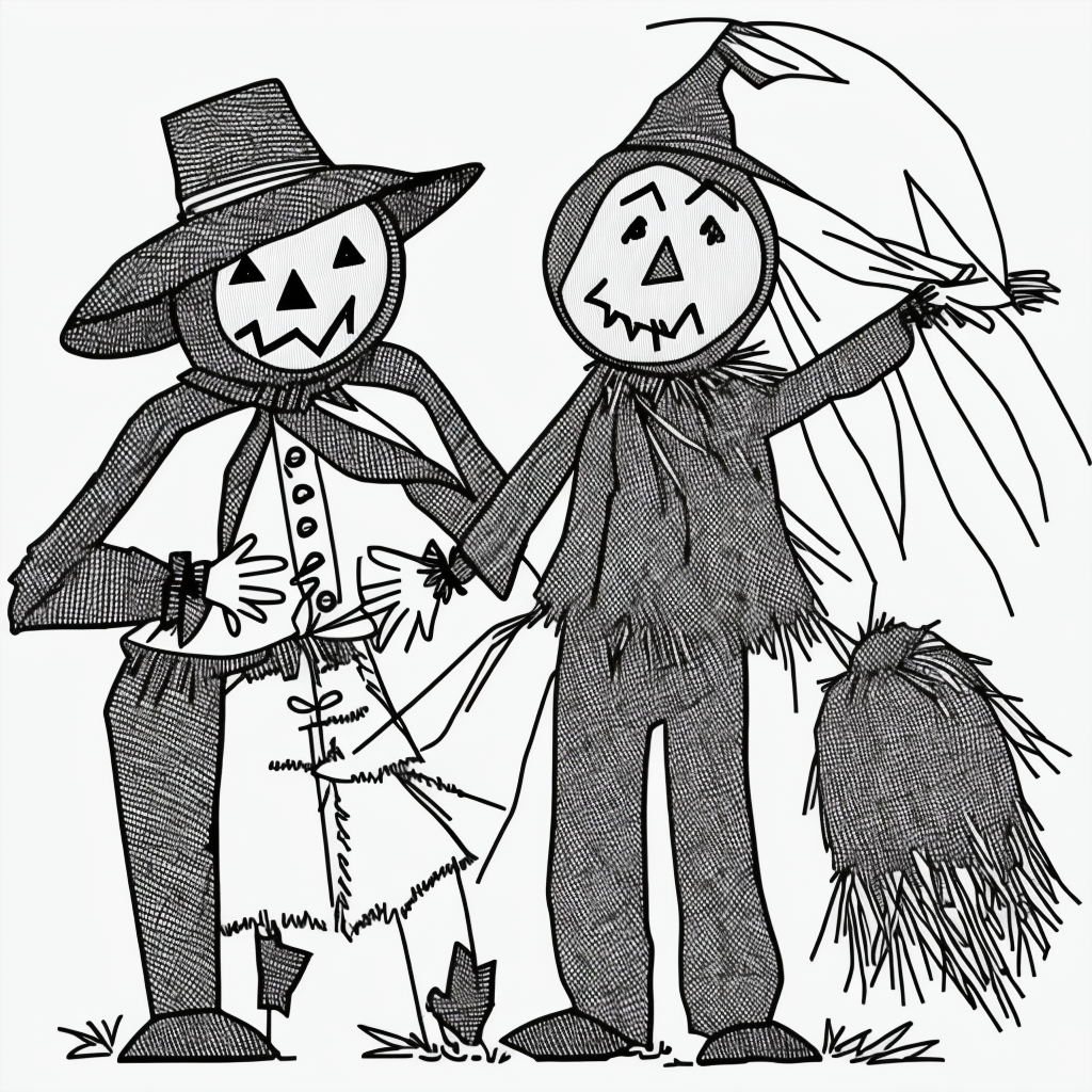 Scarecrow Cartoon Outlines for Coloring Fun