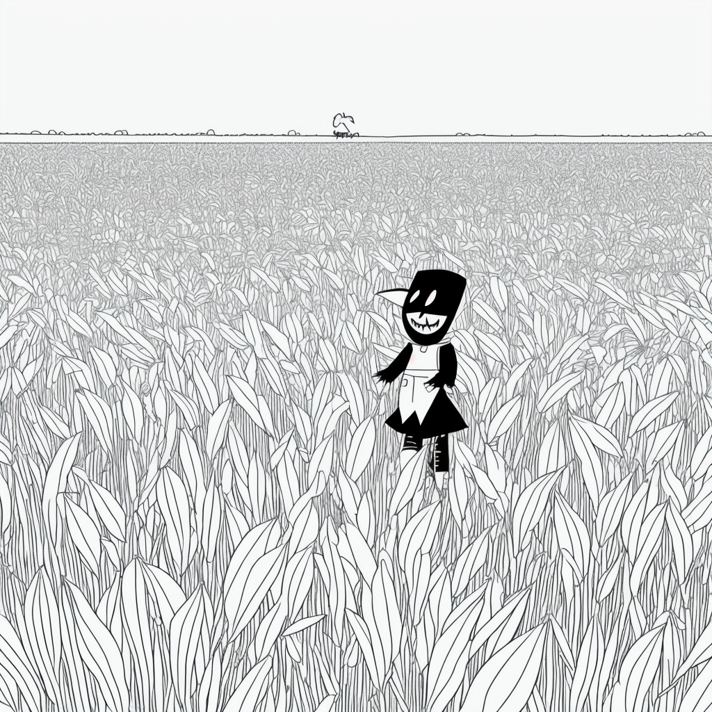 Charming Line Art of Crops Field with Scarecrow