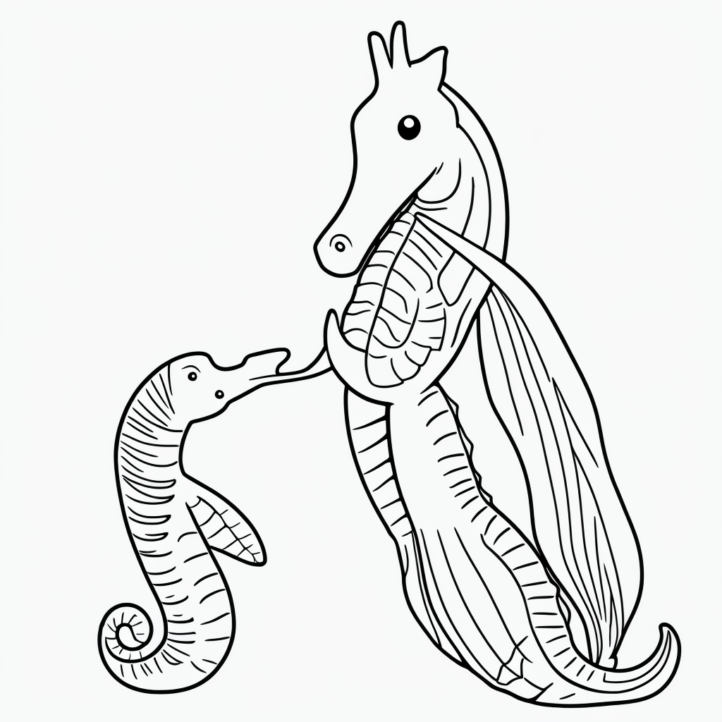 Discover Simple Seahorse Cartoon Line Art Designs