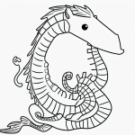 A simple seahorse cartoon in black and white line art, featuring clean outlines and uncolored fill areas, perfect for a coloring book page.
