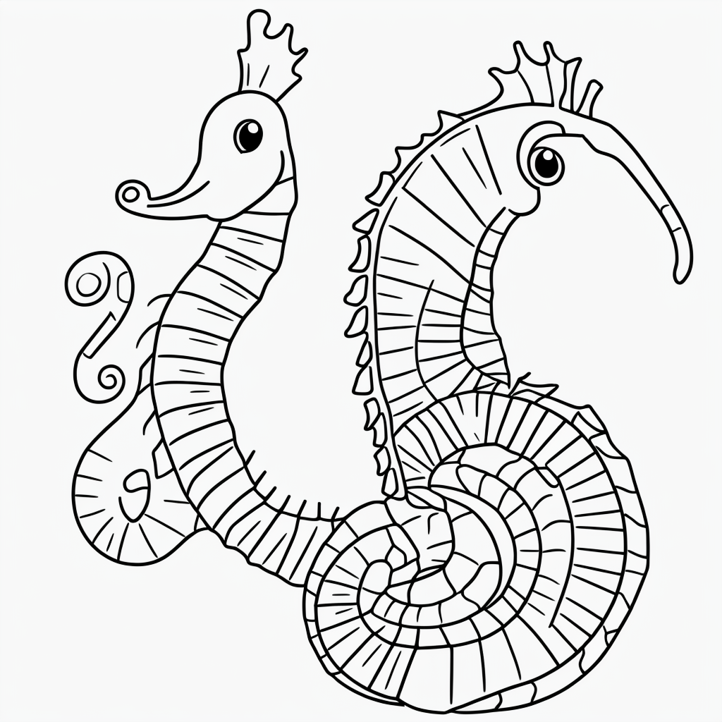 Seahorse Cartoon Line Art for Coloring Fun