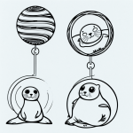 Illustration of a seal balancing a ball with simple outlines, designed for coloring book enthusiasts, featuring clean lines and a white background.