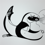 Line art of a seal clapping its fins, featuring simple outlines in black and white, designed for coloring with blank fill areas and a white background.