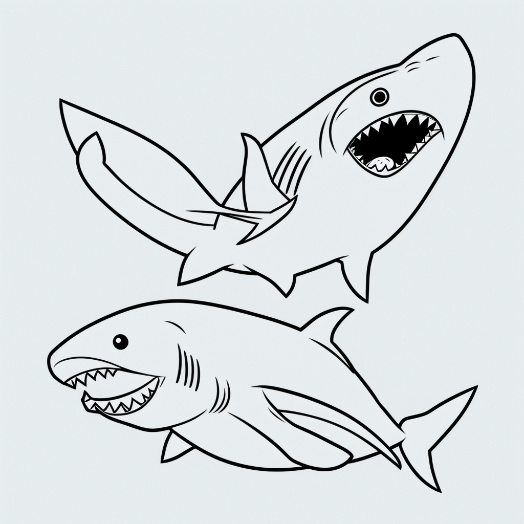 Shark Cartoon Line Art for Coloring Book Enthusiasts