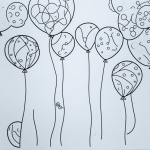Simple balloon line art coloring page with clean black and white outlines, featuring uncolored, blank fill areas for creative expression and personalization.
