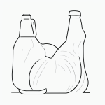 Simple black and white vector line art featuring a loaf of bread and a milk bottle with bold, clean outlines on a flat white background.