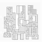 Simple black and white vector line art of building blocks stacked high, featuring bold clean outlines on a flat white background, ideal for children's coloring pages.