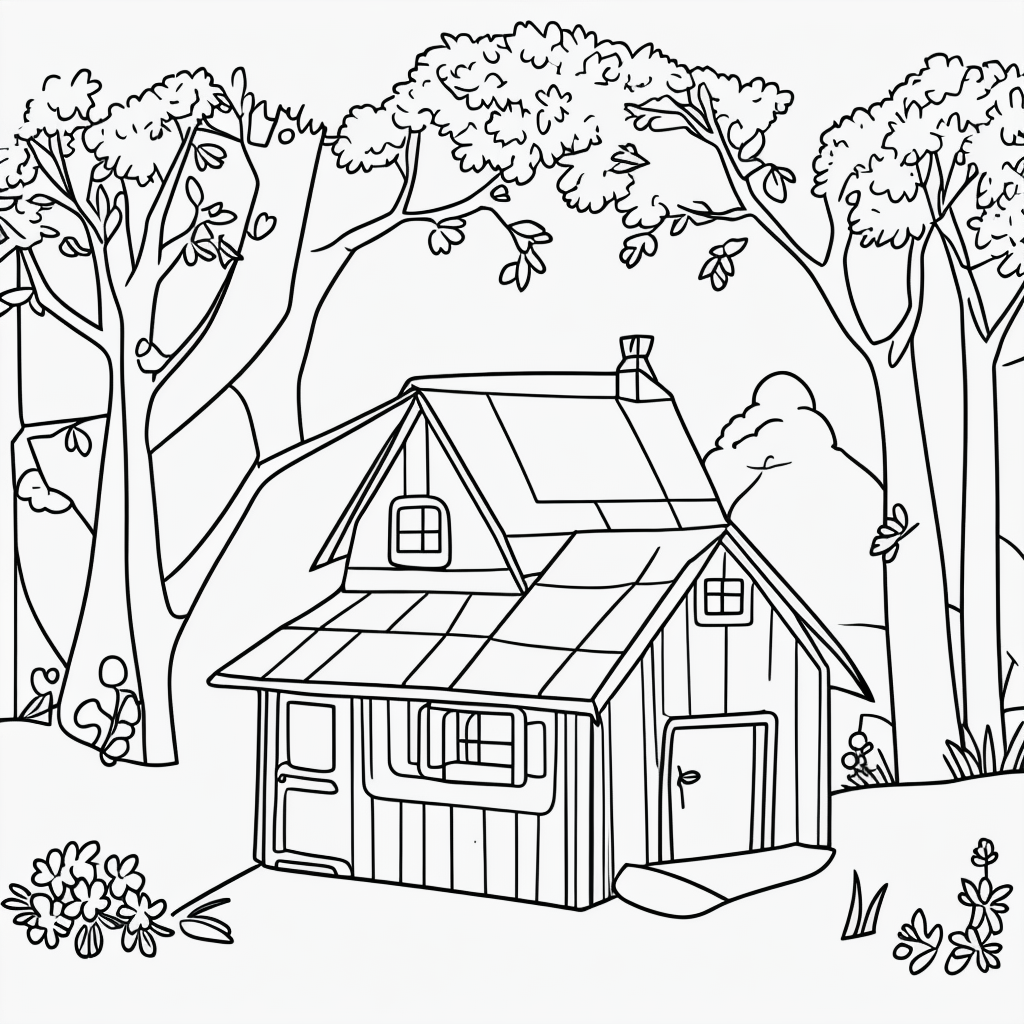 Charming Cottage Line Art for Kids’ Coloring Fun