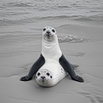 A simple black and white vector line art of a baby seal lying on a flat white background, designed for children's printable coloring pages.